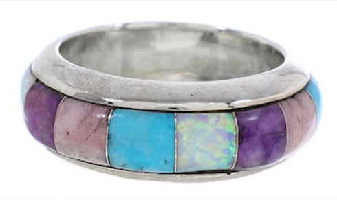 Multicolor Inlay Jewelry Sterling Silver Ring Band Size 8-1/2 HS35711